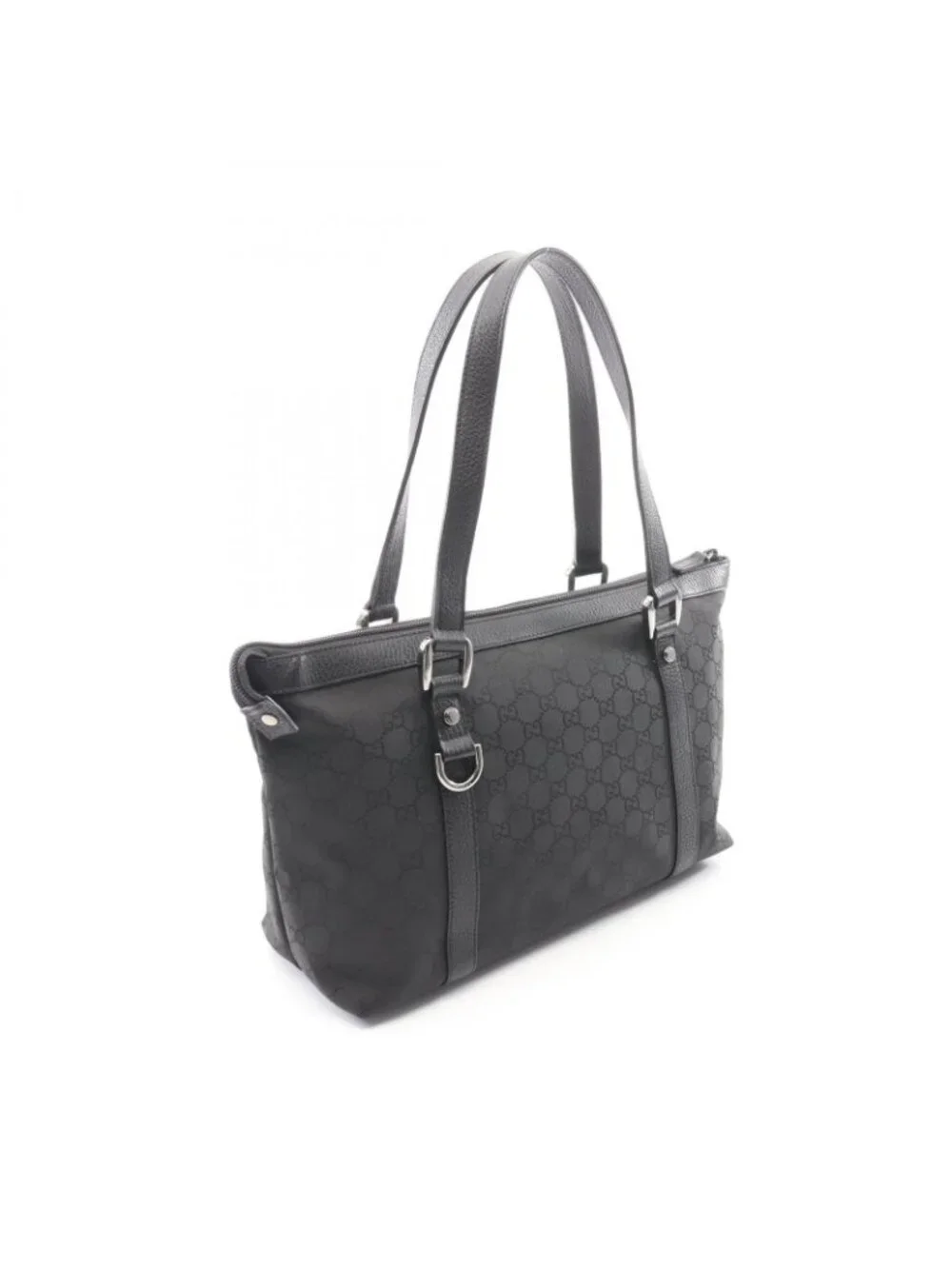 Gucci Tote Bag Abbey GG Pattern Black Nylon Leather